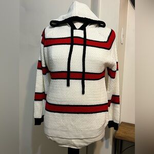 Caren Sport Cream Hooded Sweater w/ Red & Black Stripes (Never Worn)